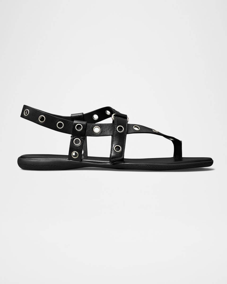 Leather Grommet Toe Ring Sandals